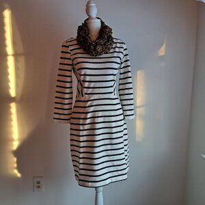 Gap mod dress stripe ivory white black knit boatneck xs fitted stretch